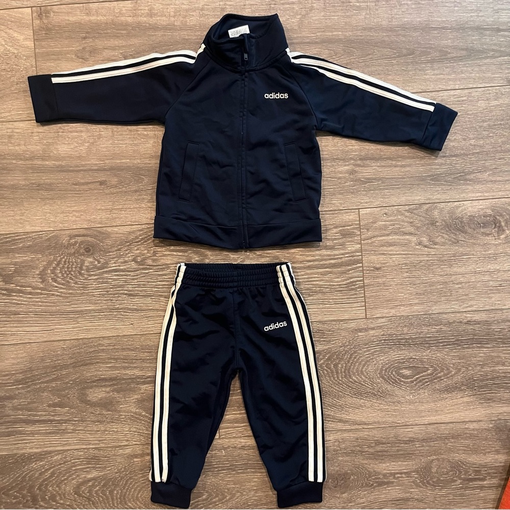 Adidas Navy Blue Striped Zip Up Sweatsuit 12 months Boys